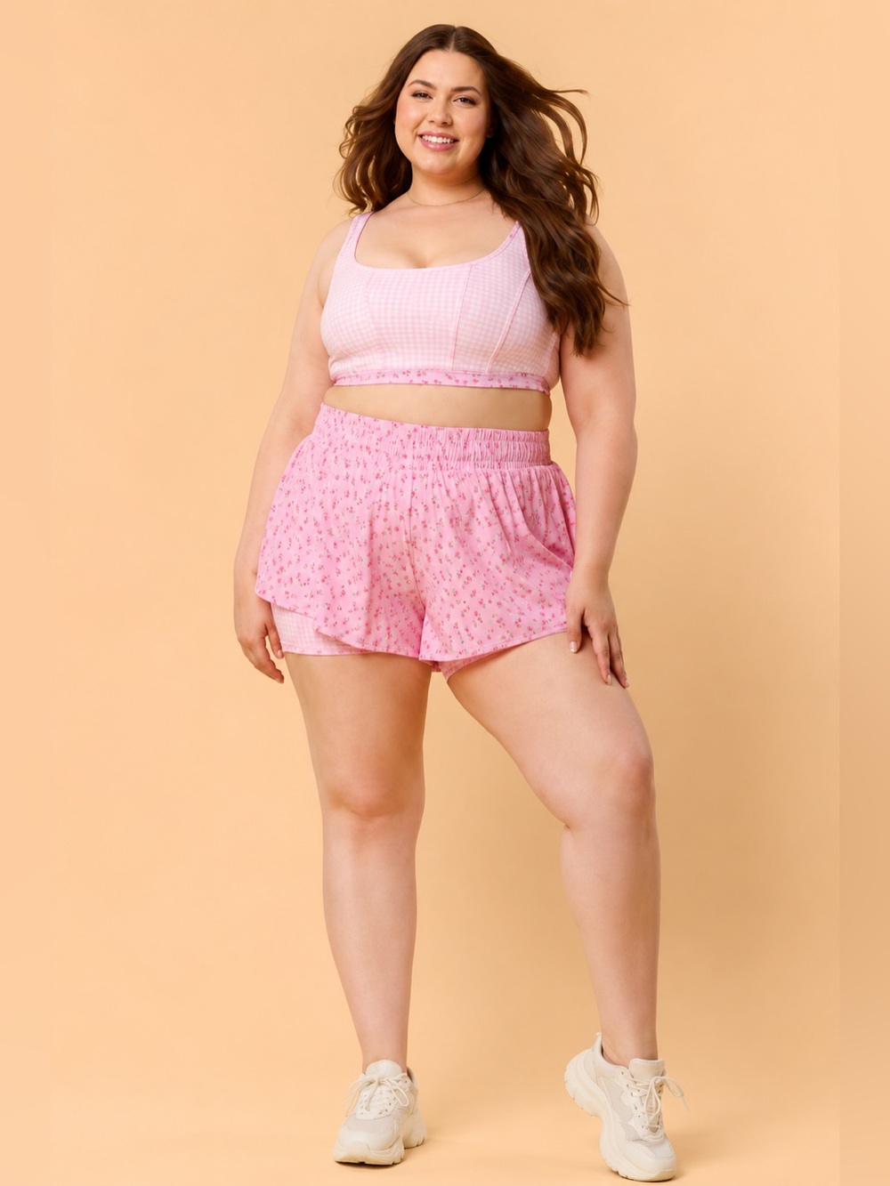 Blogilates Woven Ruffle Pink Floral Shorts 1X NWT